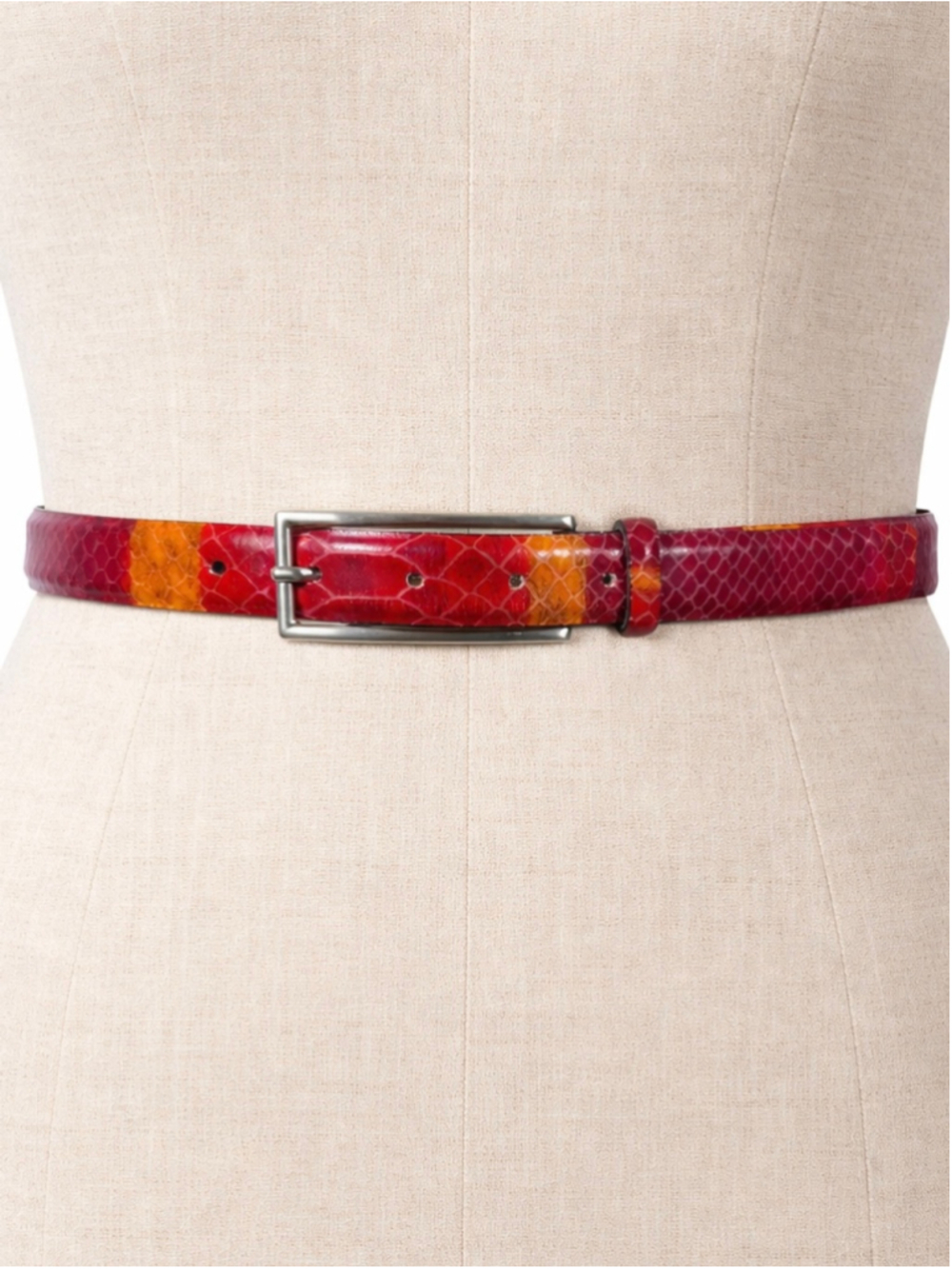 Berge Italy Leather Belt Size M Red Orange Snakeskin Python Exotic Vintage